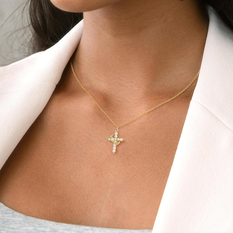 Robaice Upgraded Crown Cross Necklace for Women, 14K Gold Plated Crown Cross Pendant Necklace, Non-Tarnish Faith Jewelry for Women, Christian Religious Gifts for Her - Image 2